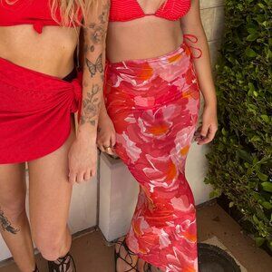 Revolve Floral Maxi Skirt in Red by VDM the Label